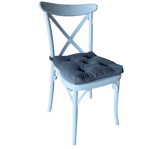 Chaise dos croisé blanche avec coussin gris